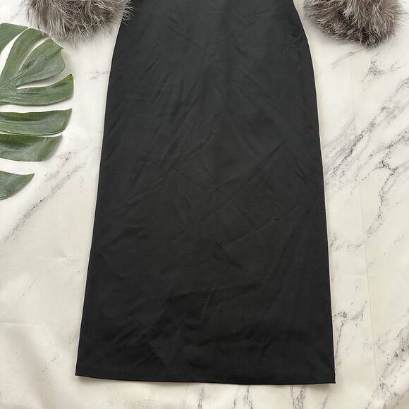 Alice & Olivia Delora Fox Fur Cuff Midi Dress Size 6 Black Gray Wiggle Fitted - Picture 4 of 12